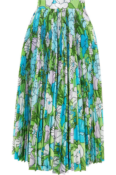 Richard Quinn Pleated Floral-Print Silk Midi Skirt In Blue | ModeSens