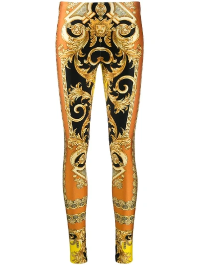 Shop Versace Baroque Print Leggings - Orange