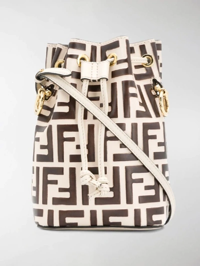 Shop Fendi Mini Mon Tresor Ff Logo Bag In Brown