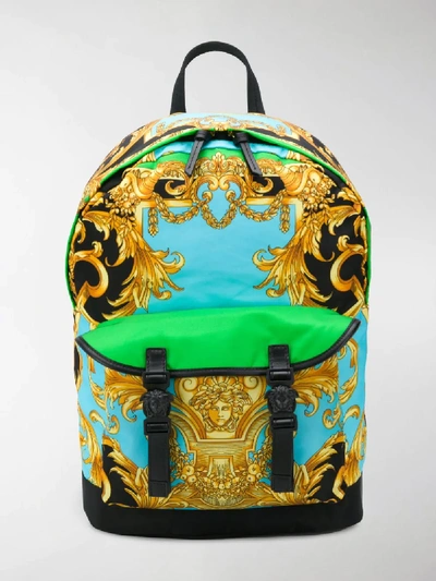 Shop Versace Baroque Pattern Backpack In Green