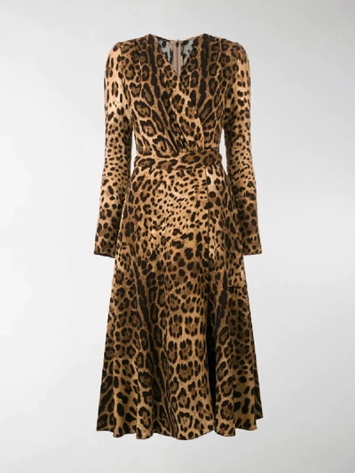 Shop Dolce & Gabbana Leopard Print Flared Dress In Brown