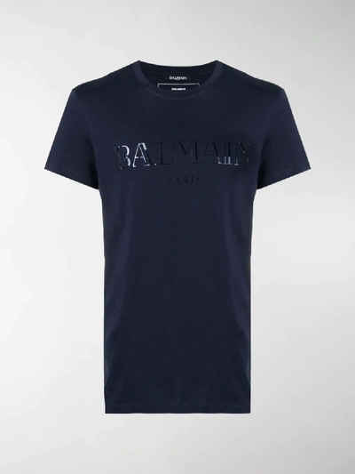 Shop Balmain Logo Print T-shirt In Blue