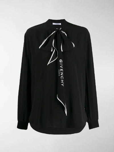 Shop Givenchy Logo-print Pussy-bow Blouse In Black