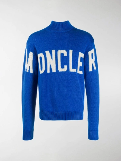 Shop Moncler Logo Roll-neck Jumper In Blue