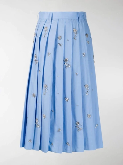 Shop Prada Embellished Pleated Skirt In Blue