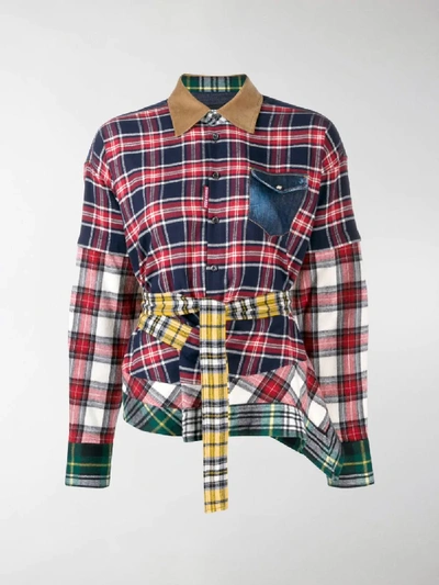 Shop Dsquared2 Patchwork Check Shirt In Red