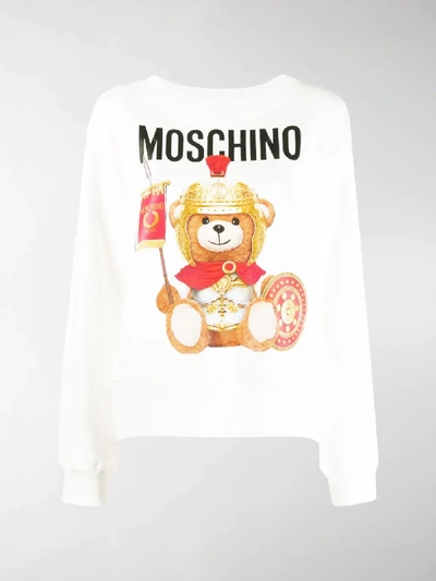 Shop Moschino Roman Teddy Print Sweatshirt In White