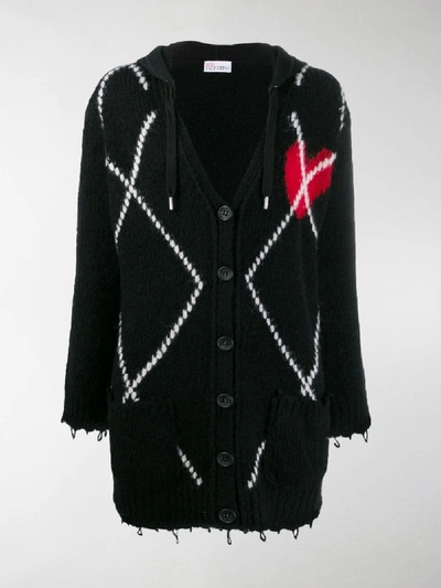 Shop Red Valentino Knitted Heart Cardigan In Black