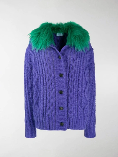 Shop Prada Cable-knit Cardigan In Purple