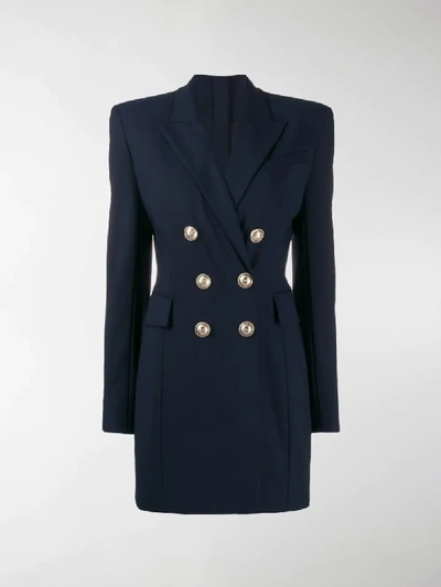 Shop Balmain Double Breasted Blazer Dress In Blue