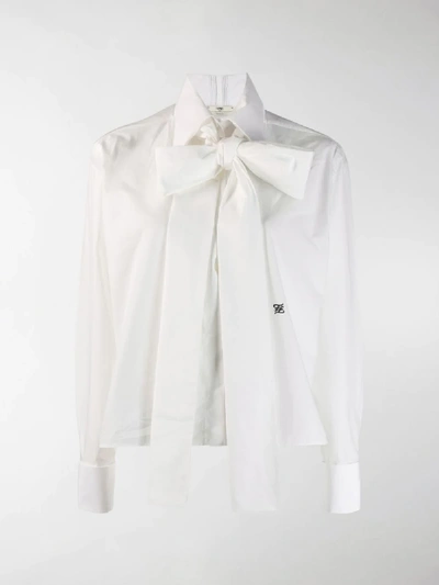 Shop Fendi Maxi Bow Taffeta Blouse In White