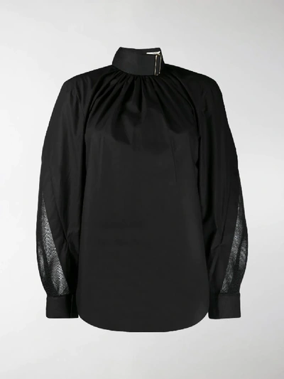 Shop Fendi Belted Neck Draped Blouse In Black