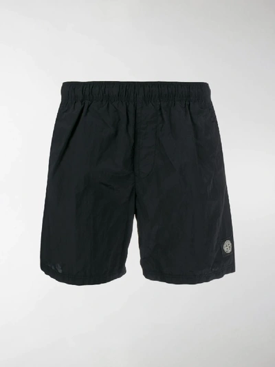 Shop Stone Island Logo Patch Swimming Trunks In Black