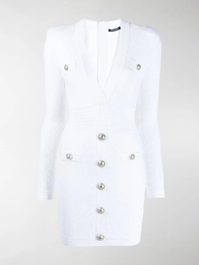 Shop Balmain Button Embellished Quilted Dress In White