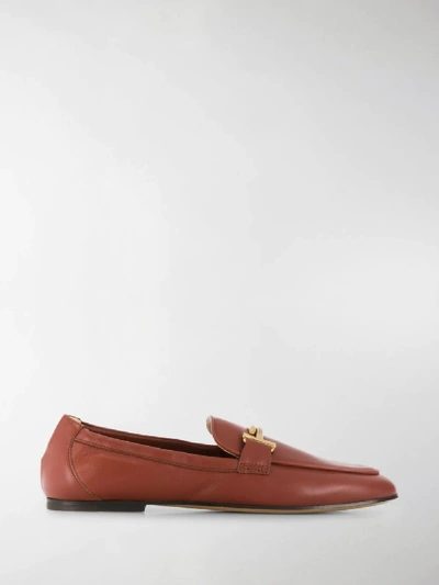 Shop Tod's Double T Loafers In Brown