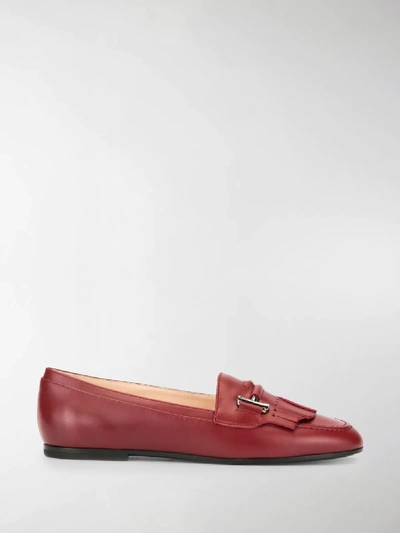 Shop Tod's Double T Fringed Loafers In Red
