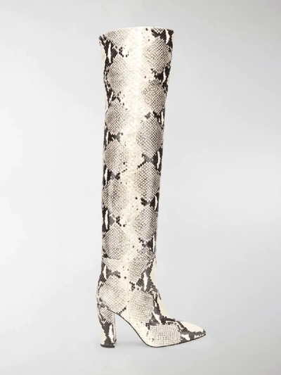 Shop Paris Texas Embossed Thigh High Boots In Neutrals