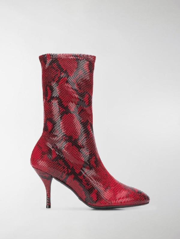 red snakeskin knee high boots