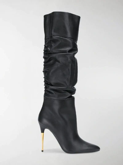 Shop Tom Ford Ruched Calf High Boots In Black