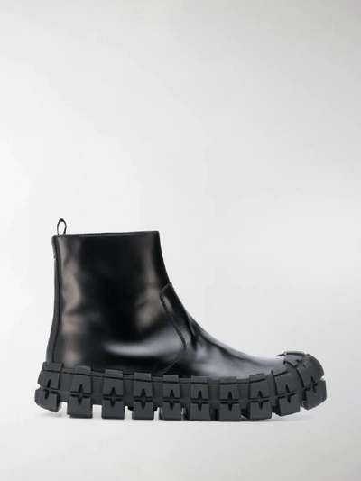 Shop Prada Deconstructed Chunky Leather Boots In Black