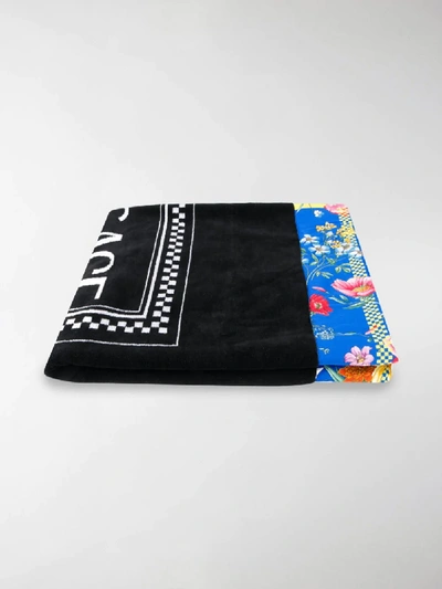 Shop Versace Floral Border Logo Towel In Black