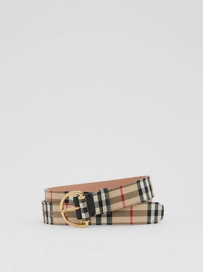 Shop Burberry Vintage Check Cotton Blend D-ring Belt In Archive Beige