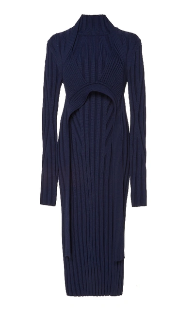 Shop Proenza Schouler Detachable Rib-knit Wool-blend Midi Dress In Navy