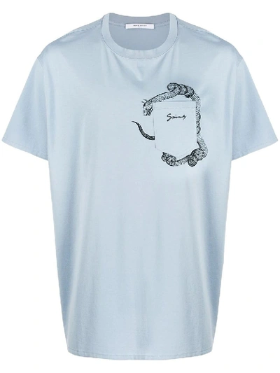 Shop Givenchy Snake Print Pocket T-shirt In Blue