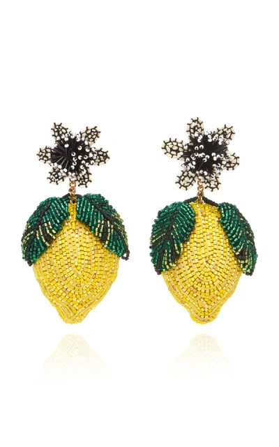 Shop Mignonne Gavigan Lemon Lux Beaded Raffia Earrings In Yellow