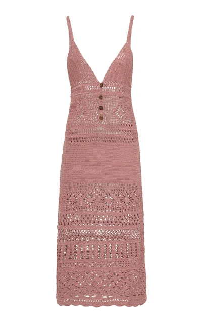 Shop Akoia Swim Esme Crocheted Cotton Midi Dress In Pink