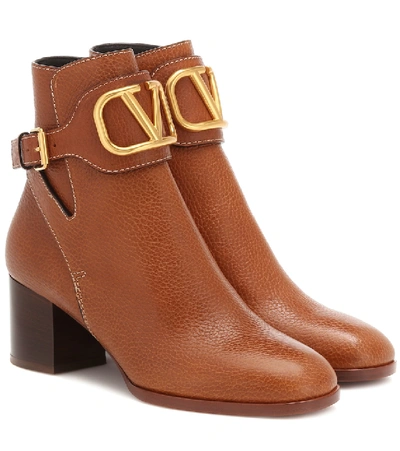 Shop Valentino Vlogo Leather Ankle Boots In Brown