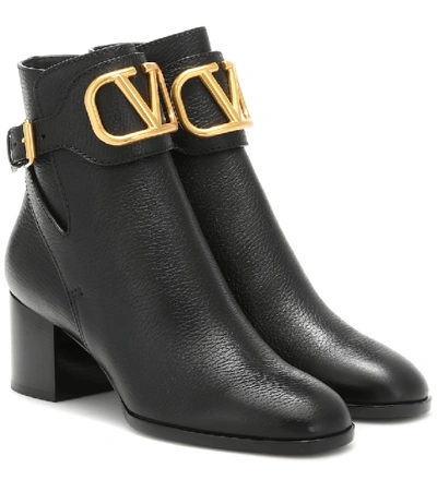 Shop Valentino Vlogo Leather Ankle Boots In Black