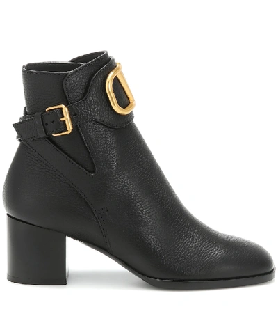 Shop Valentino Vlogo Leather Ankle Boots In Black