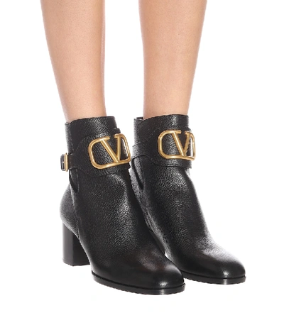 Shop Valentino Vlogo Leather Ankle Boots In Black