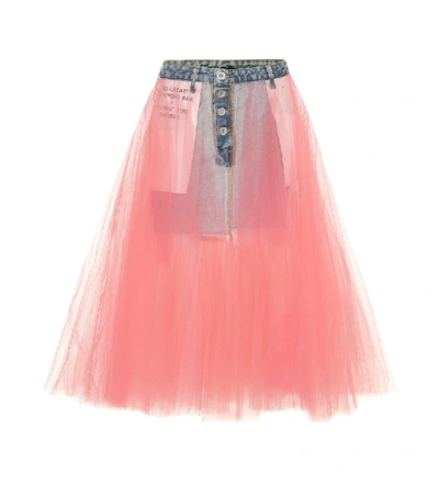 Shop Ben Taverniti Unravel Project Denim And Tulle Skirt In Pink