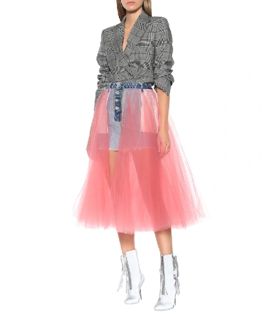 Shop Ben Taverniti Unravel Project Denim And Tulle Skirt In Pink