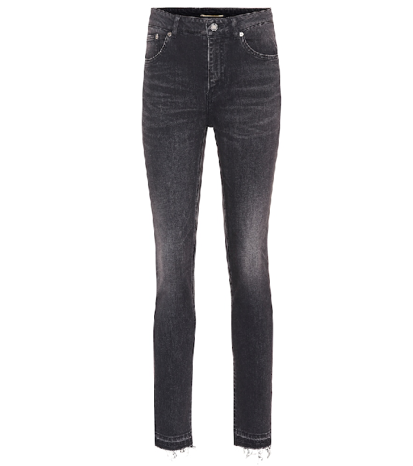 Saint Laurent Frayed High-rise Skinny Jeans In Black | ModeSens