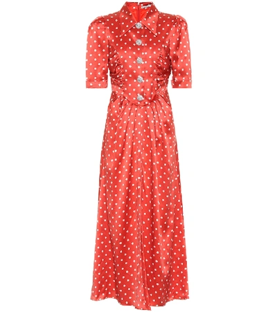 Shop Alessandra Rich Embellished Polka-dot Silk Dress In Red