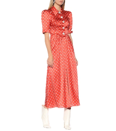 Shop Alessandra Rich Embellished Polka-dot Silk Dress In Red