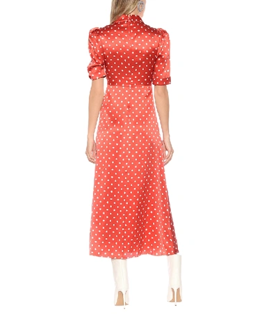 Shop Alessandra Rich Embellished Polka-dot Silk Dress In Red