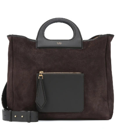 Shop Max Mara Grace Suede Tote In Brown