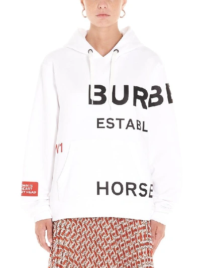 Shop Burberry Horseferry Print Oversize Hoodie In White