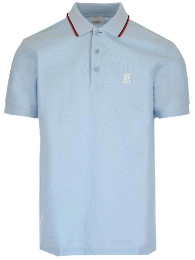 Shop Burberry Icon Stripe Placket Piqué Polo Shirt In Blue