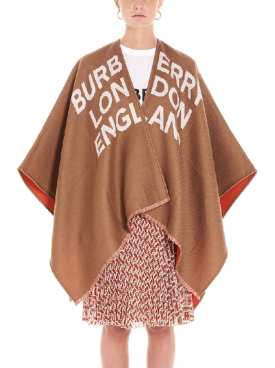 Shop Burberry Logo Detail Jacquard Cape In Beige