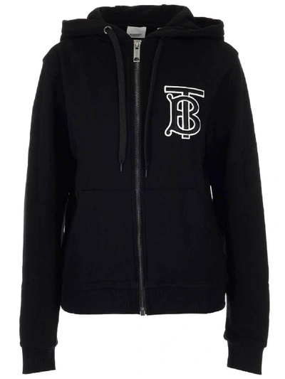 Shop Burberry Monogram Embroidered Hooded Jacket In Black