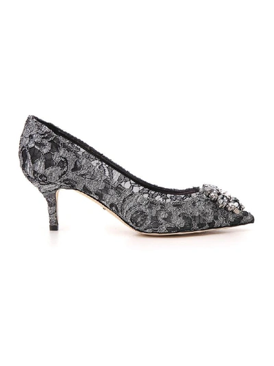 Shop Dolce & Gabbana Bellucci Crystal Embellished Lace Pumps In Silver