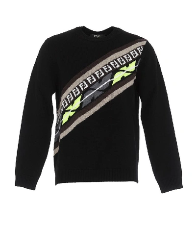 Shop Fendi Diagonal Ff Motif Sweater In Black