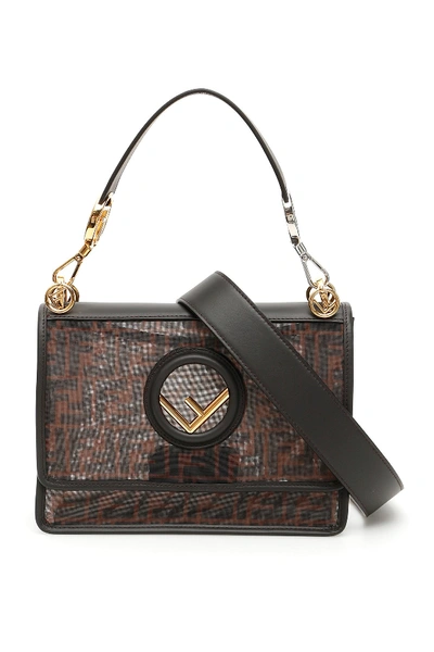 Shop Fendi Kan I F Mesh Shoulder Bag In Brown