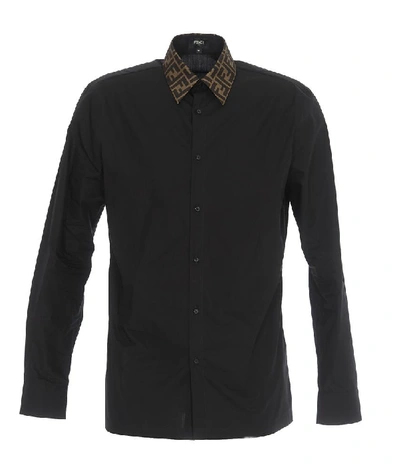 Shop Fendi Monogram Printed Collar Shirt In Black