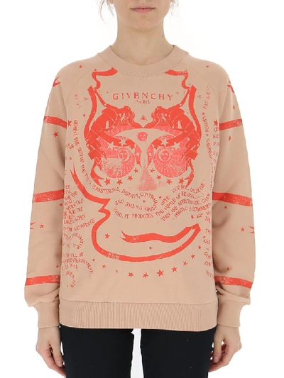 Shop Givenchy Graphic Print Crewneck Sweatshirt In Beige